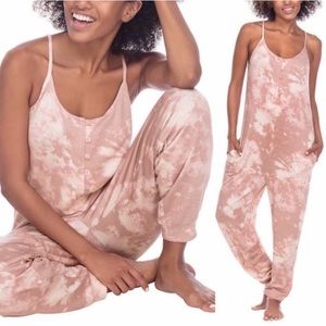 New Pink Tie Dye Lounge Jumpsuit Romper Stretch One Piece Sleep Pajamas Honeydew